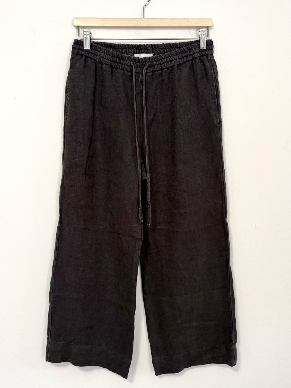 Velvet by Graham & Spencer 100% Linen Drawstring Wide Leg Pants XS Charcoal Gray